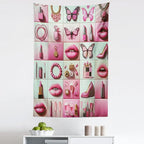 Ambesonne Pink Tapestry, Squares of Feminine Fashion Lipstick Butterfly Makeup Glam Kisses Concepts, Fabric Wall Hanging Decor for Bedroom Living Room Dorm, 30" X 45", Pale Mint Green