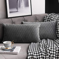 Grey Striped Decorative Pillow Cases: 2 Pack 12x20 Inch Original Velvet Rectangular Throw Pillow Covers for Farmhouse Couch