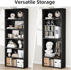 6-Tier Open Bookcase, Freestanding Wood Bookshelf with Display Storage Shelves, Modern Bookcase for Living Room, Bedroom, or Home Office, Black