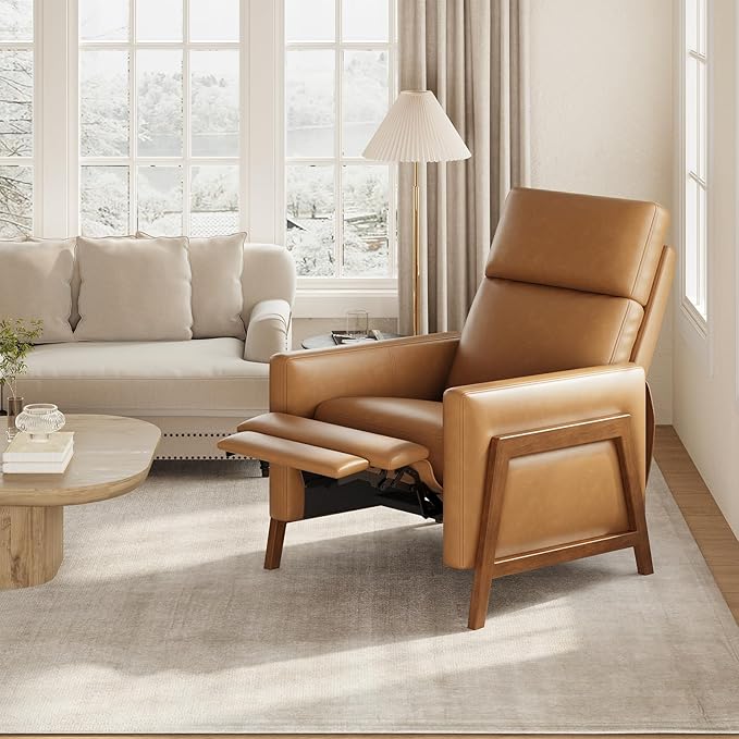 COLAMY Push Back Recliner Chair Set of 2, Upholstered Leather Recliner with Footrest 105-135 Degree Adjustable, Comfy Modern Wingback Recliner for Living Room, Bedroom,Small Spaces, Camel