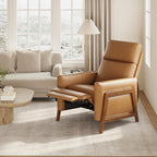 COLAMY Push Back Recliner Chair, Upholstered Leather Recliner with Footrest 118-150 Degree Adjustable, Comfy Modern Wingback Recliner for Living Room, Bedroom,Small Spaces,Camel