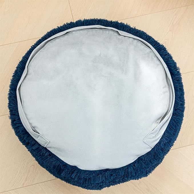 Pouf Ottoman Unstuffed Round Foot Rest Floor Foot Stool Pouf Bean Bag Cover with Storage for Living Room Bedroom Navy Blue No Filler