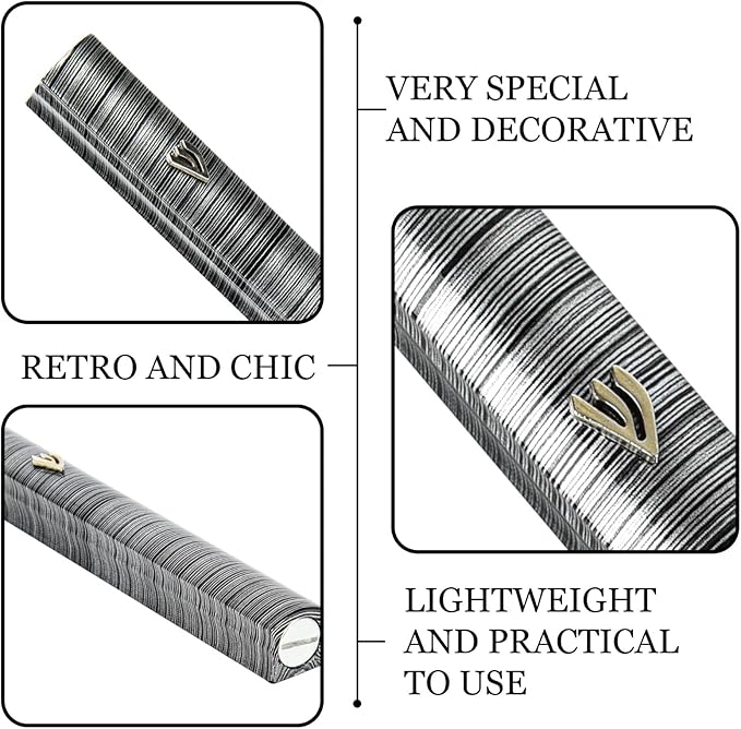 My Daily Styles Black Aluminum Silver-Tone Grey Stripes Classic Mezuzah Case, 5"