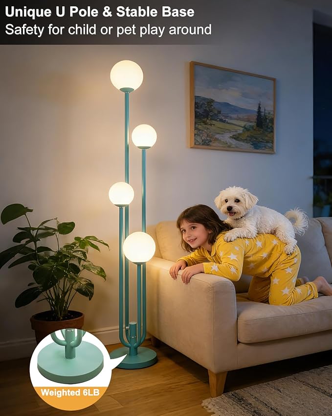 Lightdot Green Globe Floor Lamp 4-Lights Dimmable Floor Lamps 3000K Bulbs Included Unique Modern Standing Tall Lamp for Living Room/Bedroom
