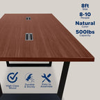 Sturdy Conference Table with Cable Management Grommets Modern Rectangle Office Meeting Table with Wood Tabletop and Metal Frame & Legs- Easy Assembly Boardroom Table (Mahogany, 8 Foot)