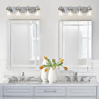 Chrome Bathroom Vanity Light, 4 Light Modern Vanity Lights with Clear Glass Shade, Farmhouse Bathroom Vanity Lighting Fixtures Over Mirror for Living Room,E26