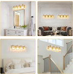 4-Light Modern Vanity Lights Brushed Brass Bathroom Light Fixtures Over Mirror Gold Bathroom Vanity Lighting with Crystal Shade E26 Base Wall Sconce for Bedroom Living Room Restroom Wall Lamp