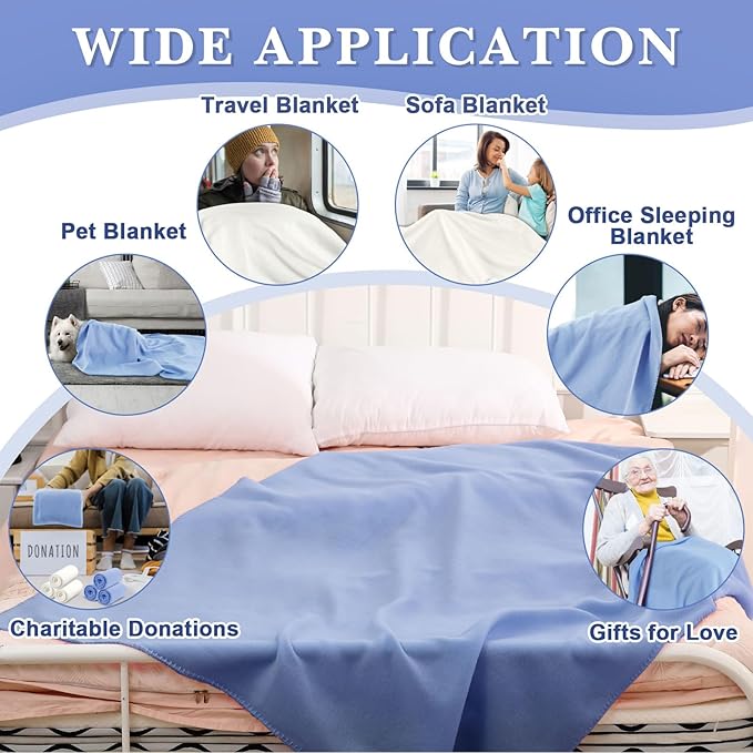 Newwiee 24 Pcs Fleece Throw Blankets Bulk 50'' x 60'' Oeko-tex Standard 100 Certified Spring Outdoor Wedding Guest Blankets Lightweight for Sleepover Donation Lap Pet Sofa Home (Mist Blue/White)