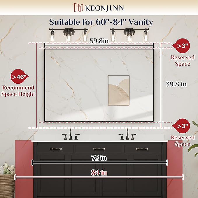 Keonjinn Black Mirror for Bathroom 60 x 40 Inch, Rectangular Matte Black Large Wall Vanity Mirrors, Metal Framed Rectangle Farmhouse Mirror, Modern Square Corner Framed Mirrors(Horizontal/Vertical)
