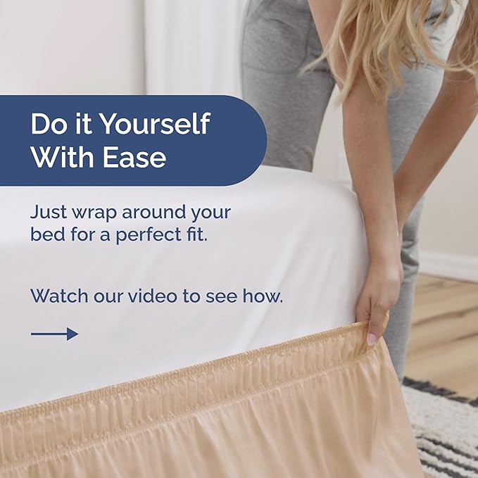 Wrap Around Dust Ruffle Bed Skirt - Cream - for King Size Beds with 21 Inch Drop - Easy Fit Elastic Strap - Adjustable Pleated Bedskirt w/Brushed Fabric - Wrinkle Free - for Women, Men, Kids & Teens