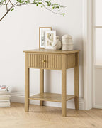 Fluted Nightstand, Farmhouse Night Stand with 1 Drawers, Mid Century Modern Side Accent Table,Bedside End Table for Bedroom, Living Room, Yellow Oak