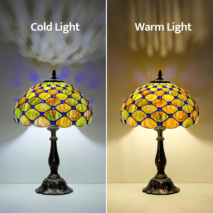 Tiffany Lamp Gradient Green Stained Glass Table Lamp Desk Bedside Reading Light Decor Bedroom Living Room Home Office D12*H18 Inches