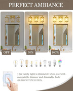 3-Light Brushed Gold Bathroom Light Fixtures, 21 Inch Modern Bathroom Vanity Lighting Fixtures Over Mirror with Clear Glass and Metal Cage Wall Sconce Lights for Bath, E26, OS-3014BG-3W