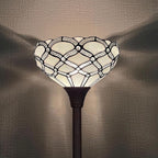 Tiffany Torchiere Floor Lamp,Handcrafted Stained Glass Lamp Shade,Antique Style Standing Corner Light for Living Room and Bedroom