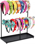 Headband Holder Organizer Metal 2-Tier with Tray, Necklace Storage Hairband Rack Hair Accessories Display Stand Stand Home Bedroom College Dorm Decor for Girls Women (Black)