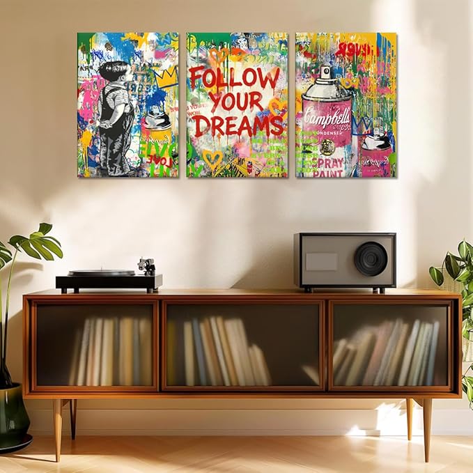 Novatique Banksy Canvas Wall Art Street Graffiti Wall Art Abdtract Painting Street Art Pictures Prints Colorful Posters Graffiti Art Home Decor for Bedroom Living Room,12" x 16" x 3Pcs