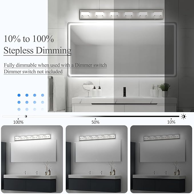 Ralbay 6 Lights Brushed Nickel Bathroom Lights Fixtures Dimmable 5 Color Temperature Acrylic Modern Brushed Nickel Vanity Lights for Bathroom Brushed Nickel-5 CCT 40.4 inch