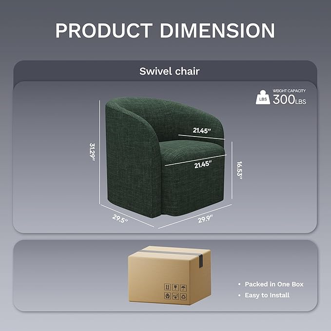 COLAMY Swivel Accent Chair, Modern Barrel Round Chair, Upholstered Comfy Living Room Chair with Armrest, Armchair for Reading Room/Bedroom/Waiting Room/Office, No Assembly, Green
