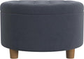 Homepop Home Decor | Button Tufted Velvet Round Storage Ottoman | Ottoman with Storage for Living Room & Bedroom, Steel Blue Velvet