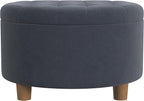 Homepop Home Decor | Button Tufted Velvet Round Storage Ottoman | Ottoman with Storage for Living Room & Bedroom, Steel Blue Velvet