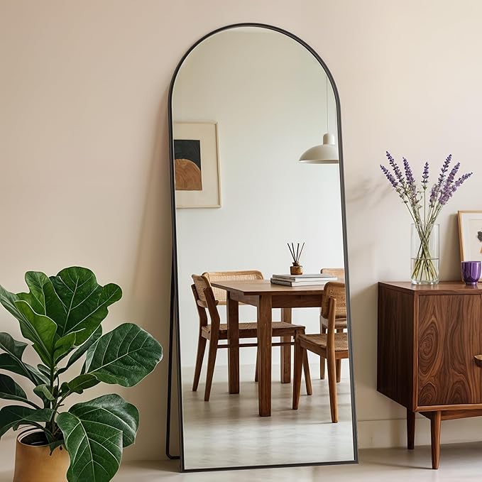Full Length Mirror, 58" x 18" Arched Full Body Mirror Large Standing Floor Mirrors, Mirrors for Bedroom, Bathroom, Living Room Standing or Wall Leaning, Black