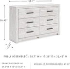 Signature Design by Ashley Cayboni Vintage 6 Drawer Dresser with Safety Stop for Bedroom, White
