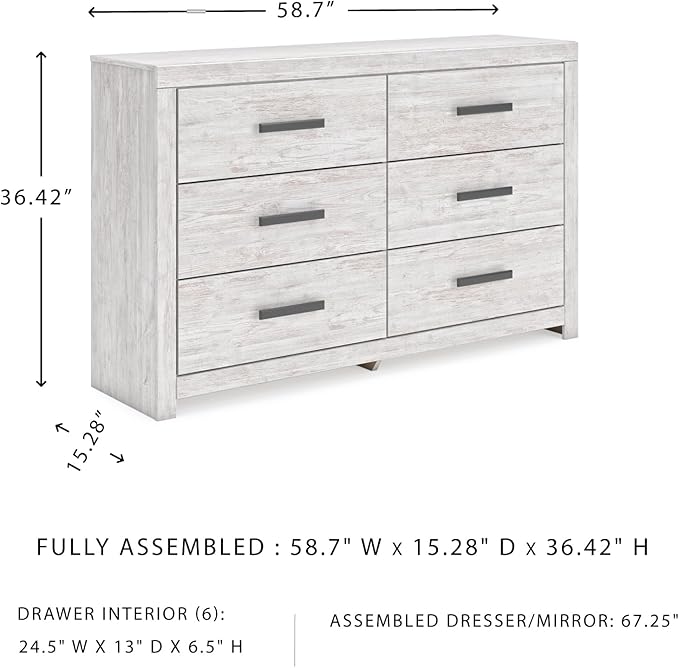 Signature Design by Ashley Cayboni Vintage 6 Drawer Dresser with Safety Stop for Bedroom, White