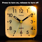 Small Battery Operated Analog Travel Alarm Clock Silent Non Ticking,Gentle Wake, Ascending Beep Sounds, Snooze,Lighted on Demand, Glow in Dark dial,Easy Set