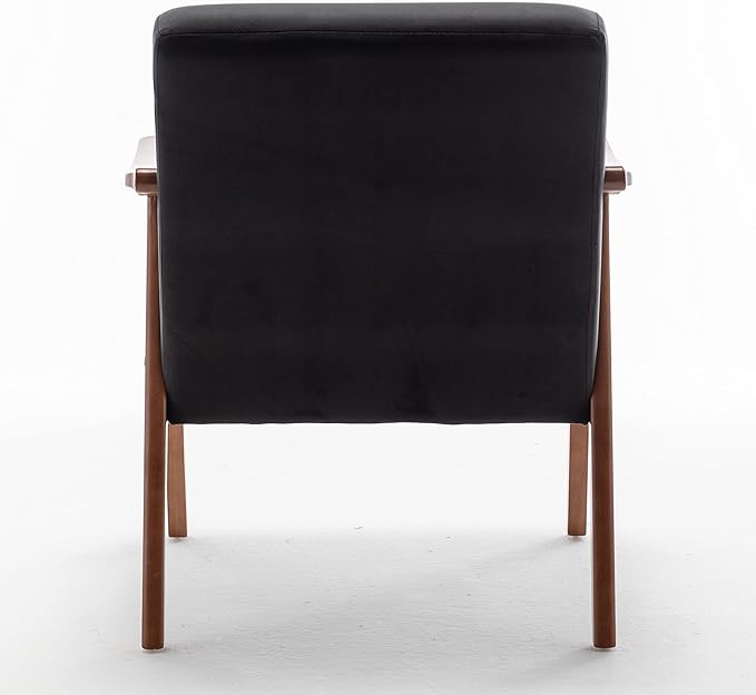 Accent Chair with Microfiber Upholstery and Solid Wood Frame, Classic Mid-Century Modern Living Room Furniture for Extra Seating, Black