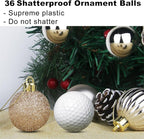 Champagne Gold 1.6" Small Christmas Balls Christmas Tree Decoration Ornaments Shatterproof Hanging Balls for Birthday Halloween Holiday Wedding Decorations Set of 36pcs
