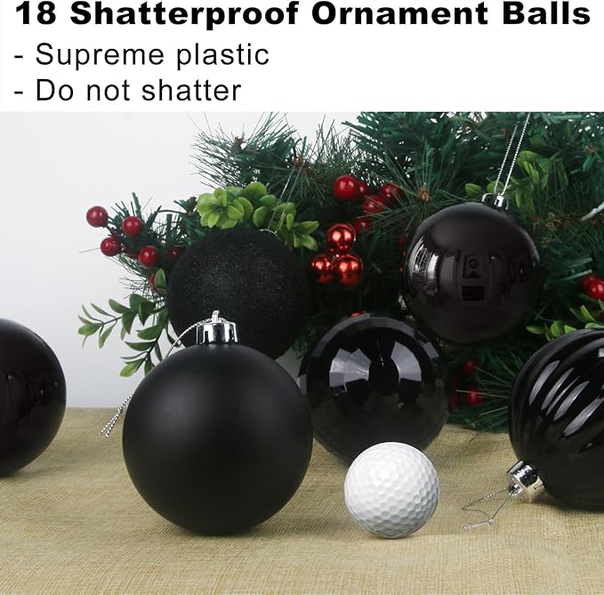 Black 3.2" Large Christmas Balls - Christmas Tree Decoration Ornaments Shatterproof Hanging Balls for Birthday Halloween Holiday Wedding Decorations Set of 18pcs