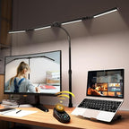 Adjustable LED Desk Lamp – Stepless Dimming & Color Temp Remote Control, Eye-Caring 4 Large Bright Light Souce for Home Office, Flexible Neck, Clamp Base, 5 Lighting Modes for Reading, Computer, DIY