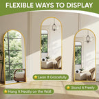Full-Length Floor Mirror with Stand, 58"x18" Arched Style Full Body Standing Mirror for Bedroom, Living Room, Gym, Dorm - Shatter-Resistant & Easy Assembly, Gold