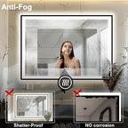 55x40 Bathroom Mirror with LED Lights - Black Framed, Front and Backlit Mirror, Anti-Fog LED Vanity Mirror, 3 Colors and Dimmable Mirror, Waterproof, Corrosion Proof (Horizontal/Vertical)