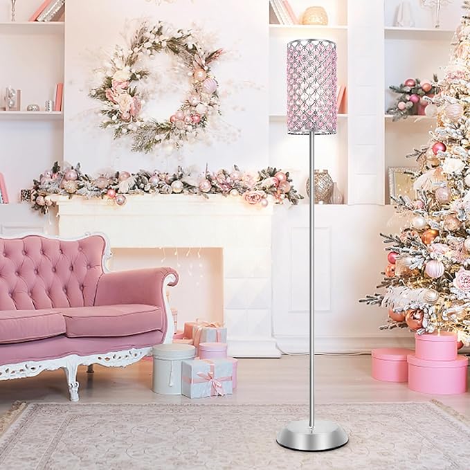 GyroVu Crystal Floor Lamp for Bedroom, Living Room Pink Floor Lamps Modern Tall Lamp with On/Off Foot Switch Glam Standing Light for Girls Bedroom Minimalism Pole Corner Lamp for Office Dorm Hotel