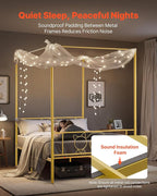 VEVOR Canopy Bed Frame Full Size, Metal Canopy Bed with Minimalist Headboard & Four Posters Design, Heavy Duty Steel Slats Support, Underbed Storage Space, No Box Spring Needed, Easy Assembly, Gold