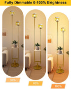 Glass Floor Lamp with Tray, Gold Dimmable Globe Floor Lamp for Wedding/Party, 2Pcs 3000K Soft Warm White Bulbs Included, Mid Century Modern Standing Lamps for Living Room Bedroom