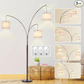 DLLT Modern Floor Lamp for Room: 3-Light Brown Tree Dimmable Floor Lamps with Beige Shades for Living Room - Arc Standing Lamp for Bedroom - Tall Floor Lamp for Office Corner 3 LED Bulbs Included
