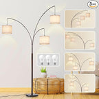 DLLT Modern Floor Lamp for Room: 3-Light Brown Tree Dimmable Floor Lamps with Beige Shades for Living Room - Arc Standing Lamp for Bedroom - Tall Floor Lamp for Office Corner 3 LED Bulbs Included