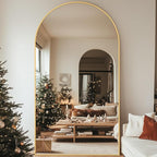 Full Length Mirror, 83"x44" Floor Mirror Freestanding, Oversized Floor Standing Full Body Mirror with Stand for Bedroom, Hanging Mounted for Living Room Cloakroom, Gold, Arched