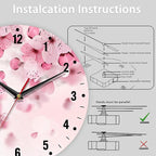 SPUNKER Wall Clocks,Cherry Blossom Wall Clocks for Living Room Decor,Pink Sakura Flower Kitchen Clocks Wall Battery Operated - 10 Inch Round Bathroom Wall Clock Silent Non-Ticking