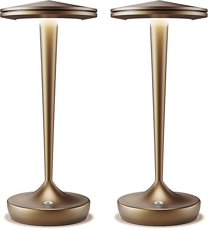 2 Pack Cordless Lamp Rechargeable LED Table Light,48Hrs Battery Operated Restaurant Table Lamp, Dimmable Potable Lamp with IP54 Waterproof for Dining,Outdoor Patio,Camping,Shower(2PBronze)