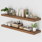 Heimlove 48W x 12D Long Floating Shelf, 12 Inch Deep Floating Shelves for Wall Set of 2, Wood Shelves for Bedroom Living Room Bathroom Kitchen Home Office, Walnut