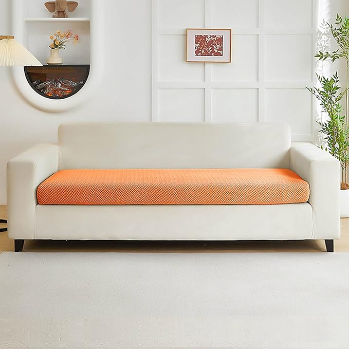 Couch Covers for 3 Cushion Sofa Pet Friendly Couch Cushion Covers Universal Sofa Covers Washable Stretch Slipcovers for Sectional Sofa (Texture Orange,Large Triple Seat Cover)