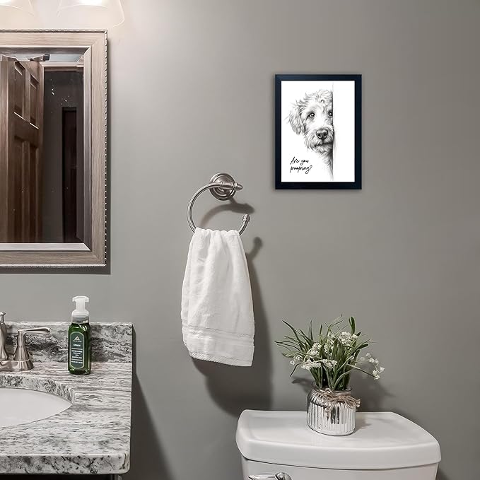 Gongyuanyihao Arts Funny Dog Bathroom Wall Art with Black Frame, Are You Pooping Sign for Farmhouse Restroom Decor, Rustic Humorous Canvas Print Painting Ready to Hang 12"x16"