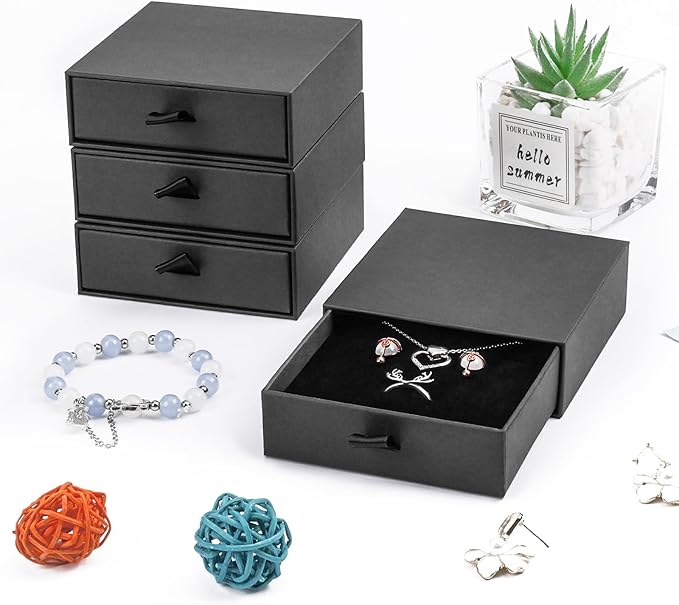 Jewelry Gift Boxes, 20 Pack 3.5×3.5x1Inch Cardboard Jewelry Boxes, Bulk Small Jewelry Boxes with Lids for Necklace Ring Earring Display Box (Black)