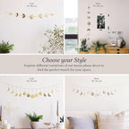 BASE ROOTS Moon Phase Wall Decor, Gold Wall Art for Bedroom, Bohemian and Astrology, Witchy Aesthetic 36" 13 Phases Metal Moon Wall Garland, Celestial Decoration, Gift for Women & Kids