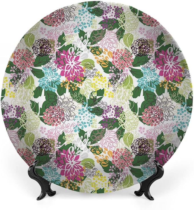 Decorative Plates, Floral Print Ornament, Vibrant Flower Bouquet Botanical Beauty Artistic, 7 Inch, Kitchen Wall Decor, Multicolor