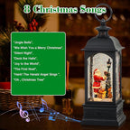 Eldnacele Santa Music Snow Globe Lantern with 6 Hour Timer, Battery Operated & USB Powered Singing Lighted Lamp Swirling Water Glittering Christmas Decoration Holiday Decor Lantern
