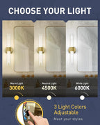 kudos Gold Bathroom Sconces Wall Lighting, Bathroom Vanity Light, Modern Wall Lights with Clear Glass and Frosted Glass,3000K/4500K/6000K Adjustable, KDVL06-GD-2